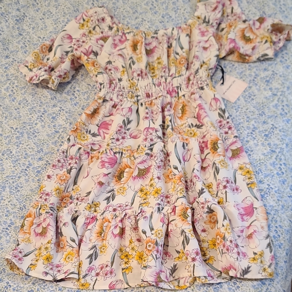 Love Squared Floral Kids Dress - Pink and Yellow